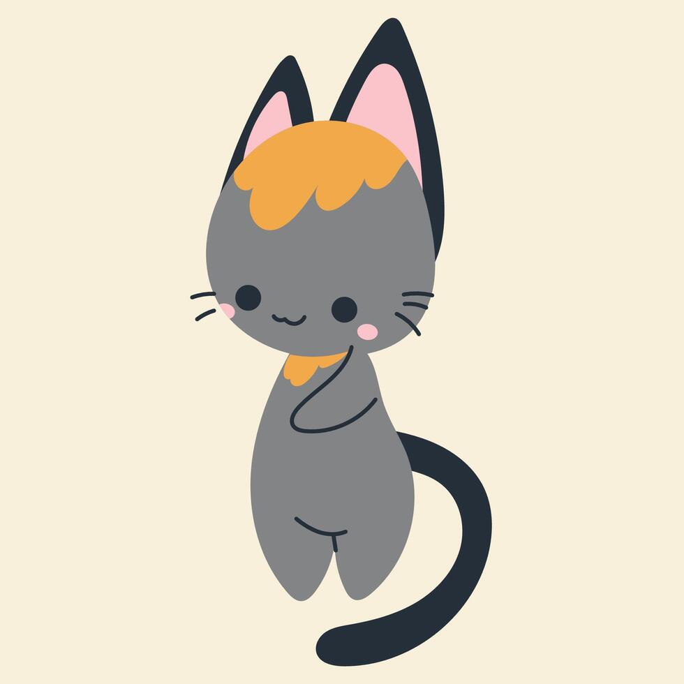 Cute kawaii cat in cartoon, flat, doodle, simple style. Design element for posters, postcards, greeting cards, wallpapers, children's clothes, fabrics, t-shirts, logos vector