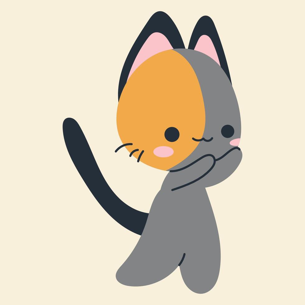 Cute kawaii cat in cartoon, flat, doodle, simple style. Design element for posters, postcards, greeting cards, wallpapers, children's clothes, fabrics, t-shirts, logos vector