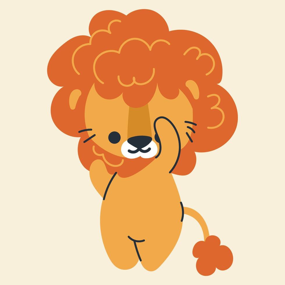 Cute kawaii lion in cartoon, flat, doodle, simple style. Design element for posters, postcards, greeting cards, wallpapers, children's clothes, fabrics, t-shirts, logos vector