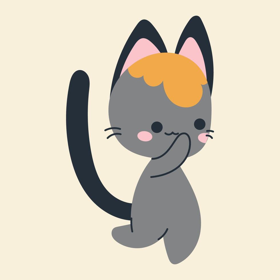Cute kawaii cat in cartoon, flat, doodle, simple style. Design element for posters, postcards, greeting cards, wallpapers, children's clothes, fabrics, t-shirts, logos vector