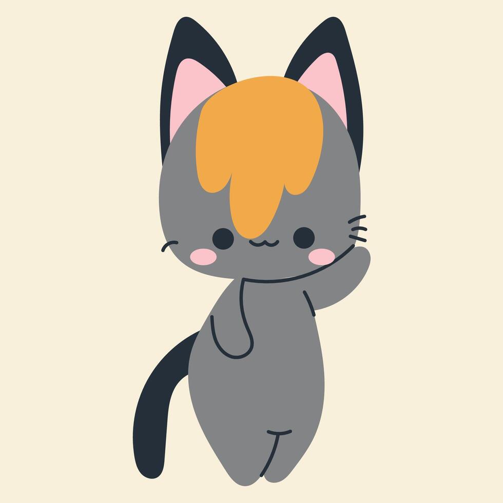 Cute kawaii cat in cartoon, flat, doodle, simple style. Design element for posters, postcards, greeting cards, wallpapers, children's clothes, fabrics, t-shirts, logos vector