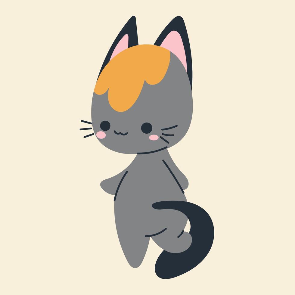 Cute kawaii cat in cartoon, flat, doodle, simple style. Design element for posters, postcards, greeting cards, wallpapers, children's clothes, fabrics, t-shirts, logos vector