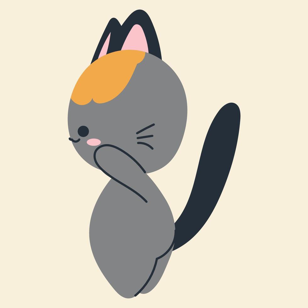 Cute kawaii cat in cartoon, flat, doodle, simple style. Design element for posters, postcards, greeting cards, wallpapers, children's clothes, fabrics, t-shirts, logos vector