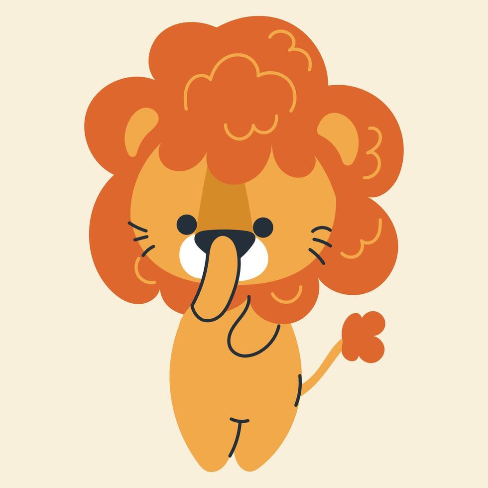 Cute kawaii lion in cartoon, flat, doodle, simple style. Design element for posters, postcards, greeting cards, wallpapers, children's clothes, fabrics, t-shirts, logos vector