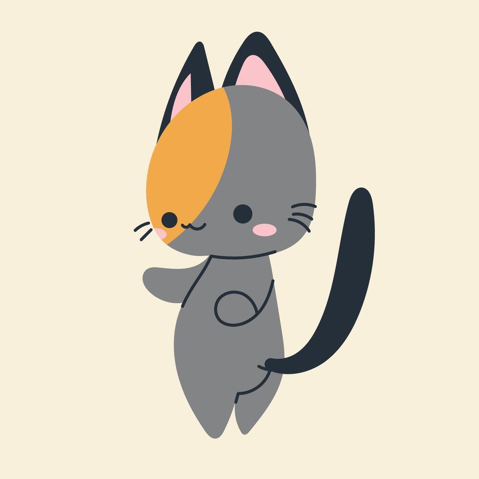 Cute kawaii cat in cartoon, flat, doodle, simple style. Design element for posters, postcards, greeting cards, wallpapers, children's clothes, fabrics, t-shirts, logos vector