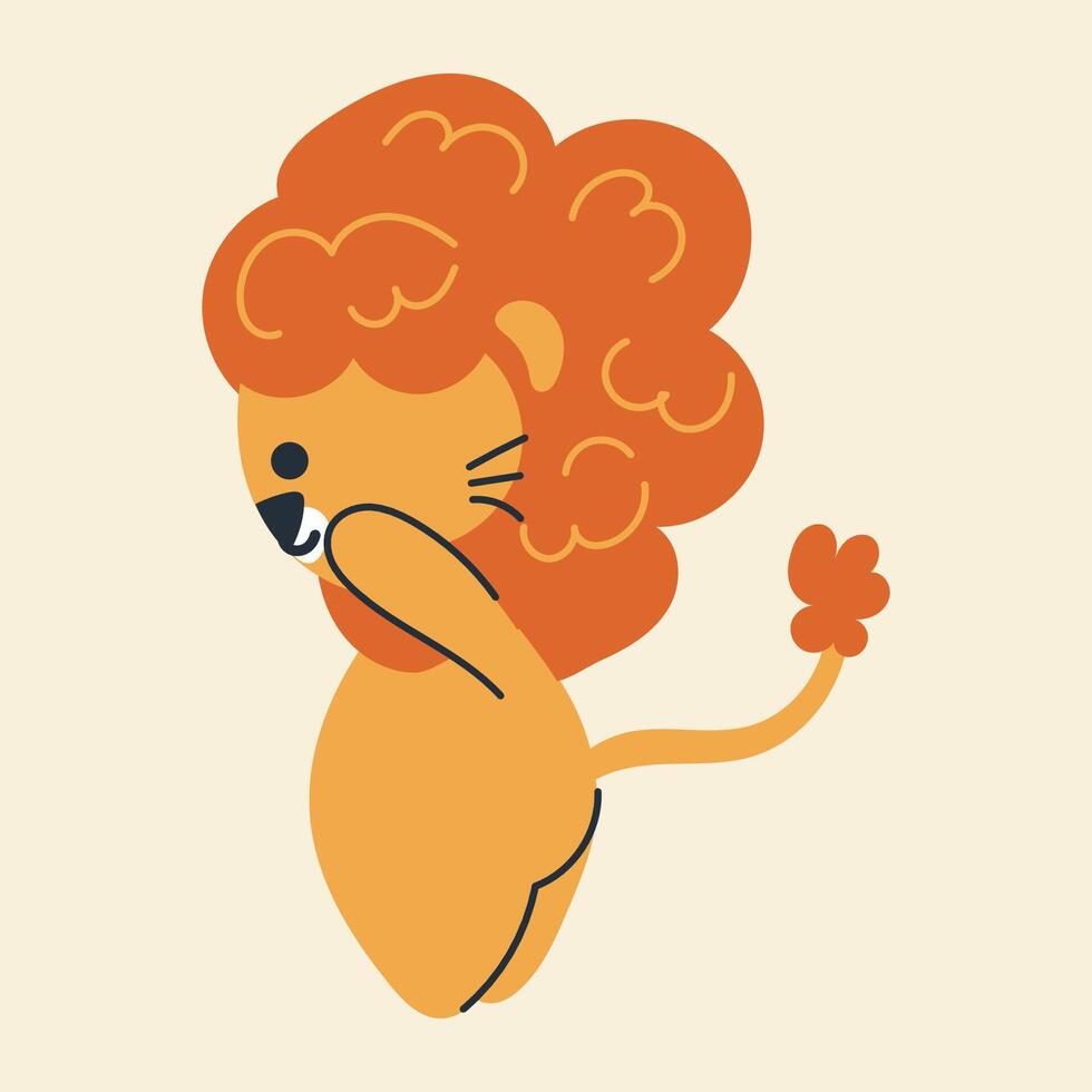 Cute kawaii lion in cartoon, flat, doodle, simple style. Design element for posters, postcards, greeting cards, wallpapers, children's clothes, fabrics, t-shirts, logos vector