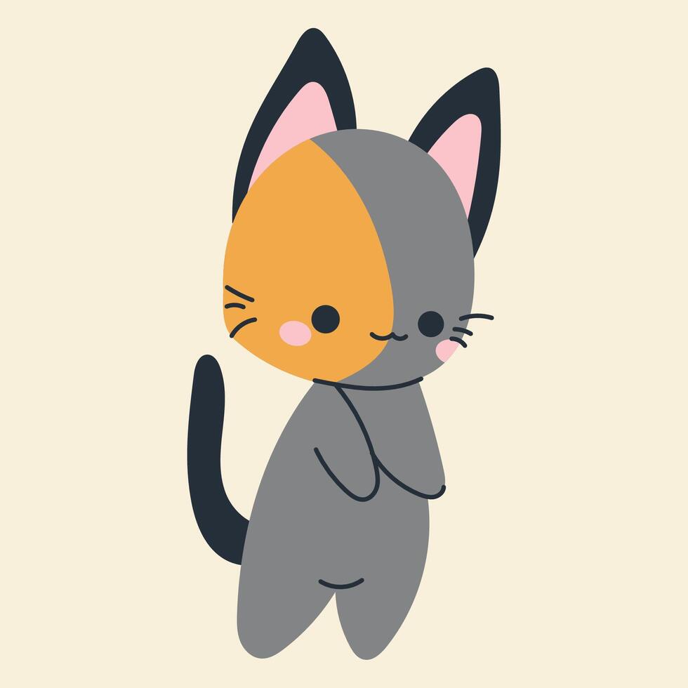 Cute kawaii cat in cartoon, flat, doodle, simple style. Design element for posters, postcards, greeting cards, wallpapers, children's clothes, fabrics, t-shirts, logos vector