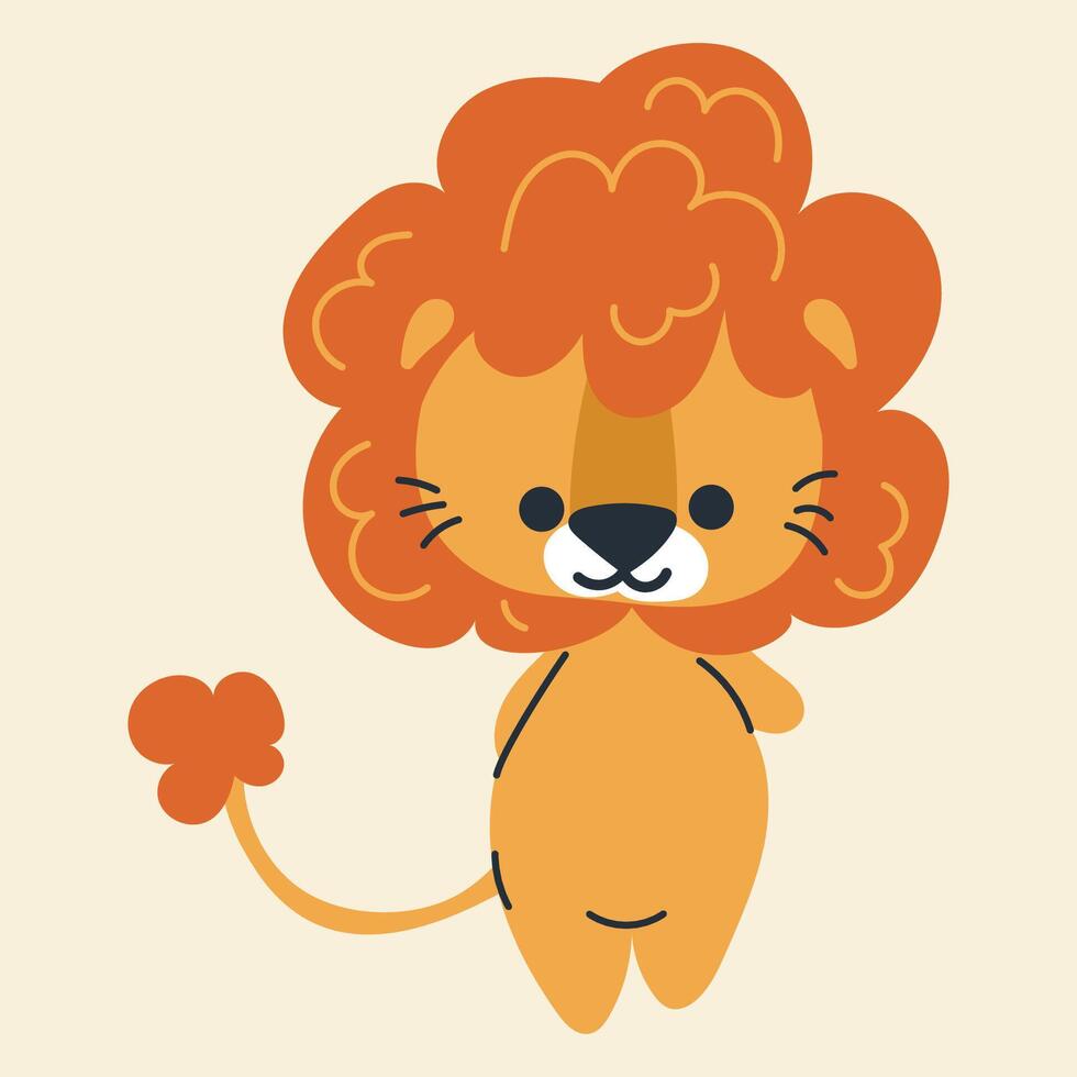 Cute kawaii lion in cartoon, flat, doodle, simple style. Design element for posters, postcards, greeting cards, wallpapers, children's clothes, fabrics, t-shirts, logos vector