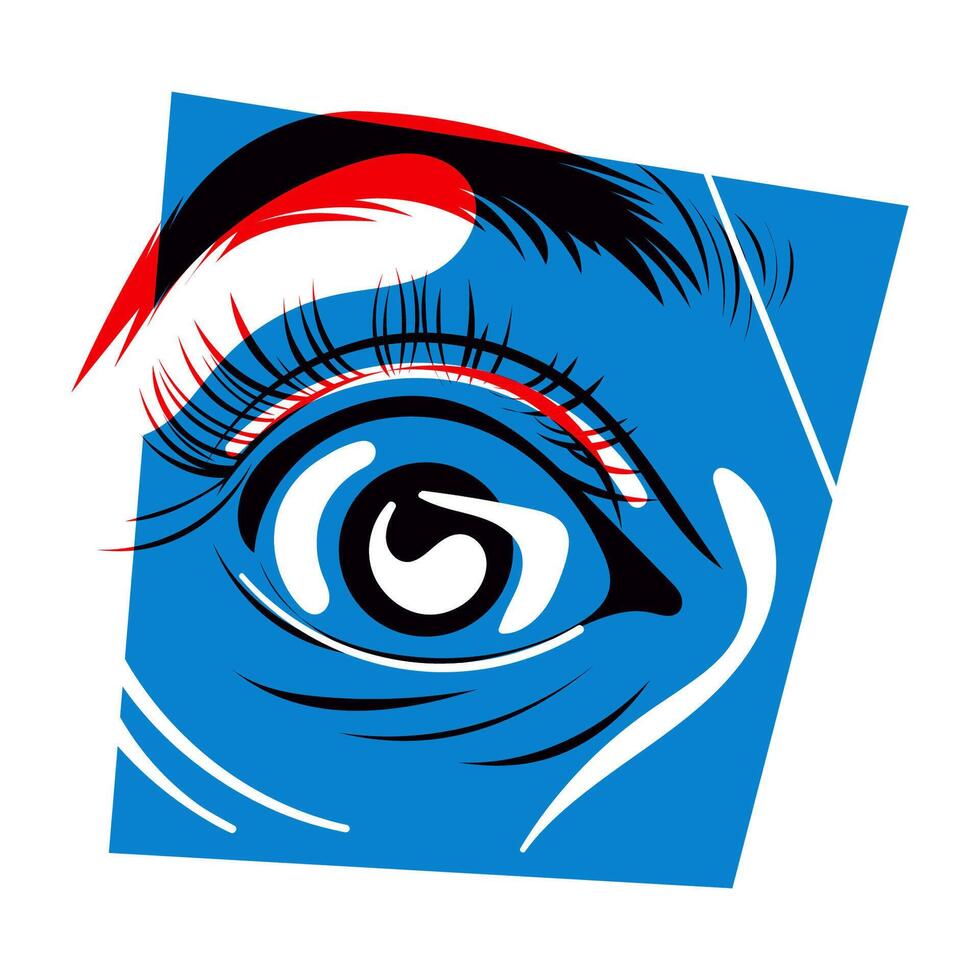 Eye. The effect of risograph printing. Design element for posters, postcards, greeting cards, wallpapers, fabrics, t-shirts, logos vector