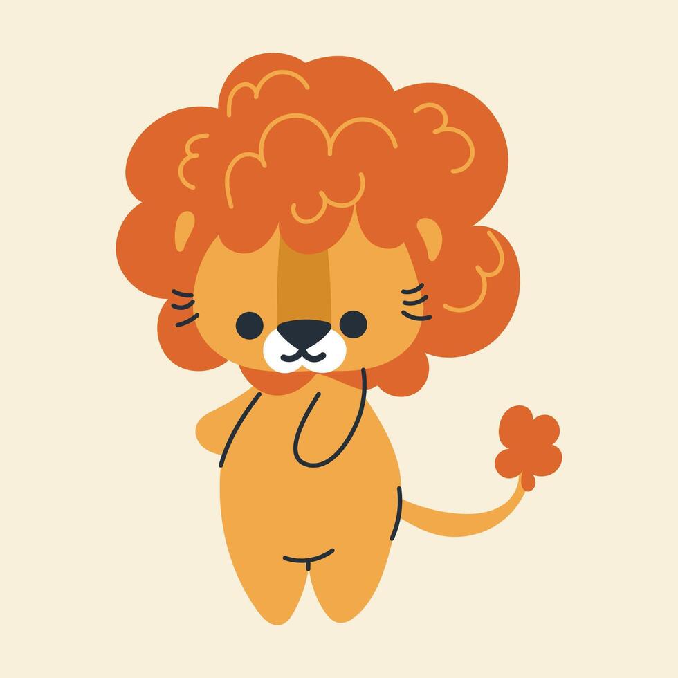 Cute kawaii lion in cartoon, flat, doodle, simple style. Design element for posters, postcards, greeting cards, wallpapers, children's clothes, fabrics, t-shirts, logos vector