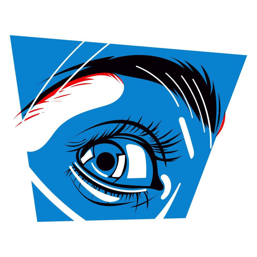 Eye. The effect of risograph printing. Design element for posters, postcards, greeting cards, wallpapers, fabrics, t-shirts, logos vector