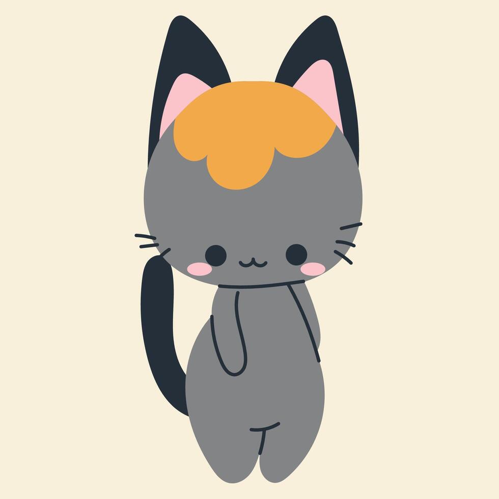 Cute kawaii cat in cartoon, flat, doodle, simple style. Design element for posters, postcards, greeting cards, wallpapers, children's clothes, fabrics, t-shirts, logos vector