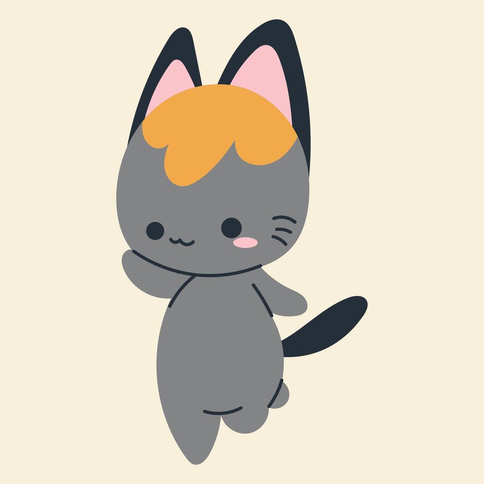Cute kawaii cat in cartoon, flat, doodle, simple style. Design element for posters, postcards, greeting cards, wallpapers, children's clothes, fabrics, t-shirts, logos vector