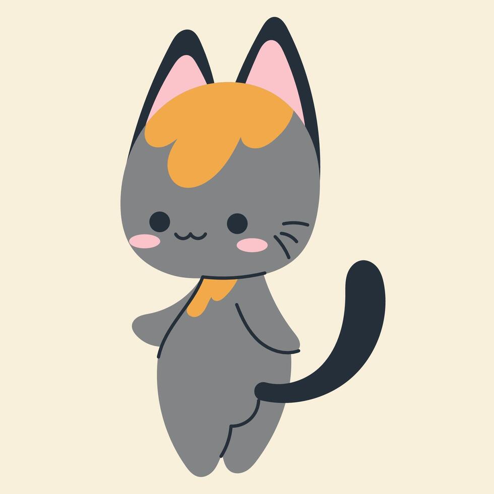 Cute kawaii cat in cartoon, flat, doodle, simple style. Design element for posters, postcards, greeting cards, wallpapers, children's clothes, fabrics, t-shirts, logos vector