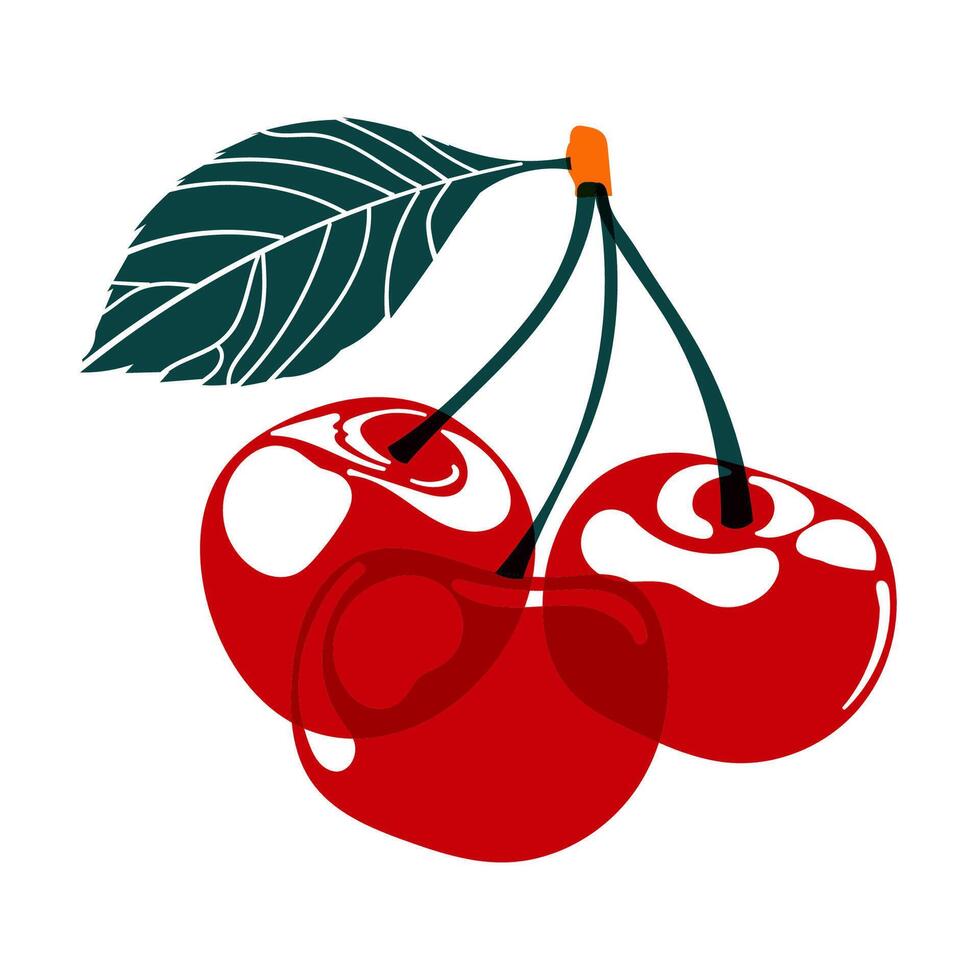 Red cherry. The effect of risograph printing. Design element for posters, postcards, greeting cards, wallpapers, fabrics, t-shirts, logos vector