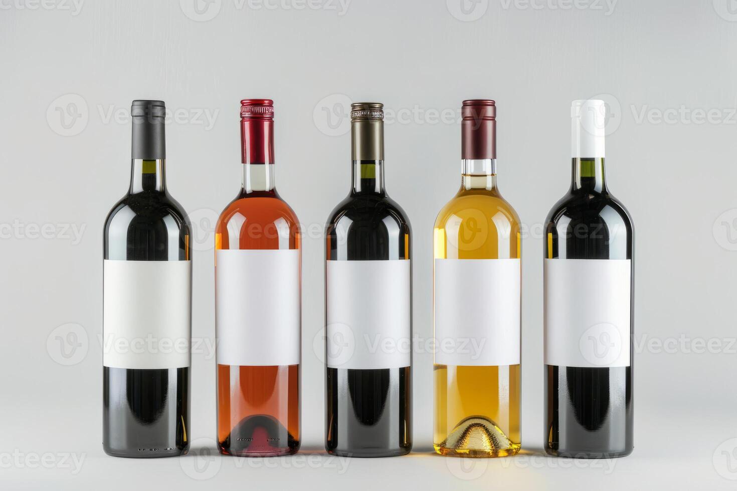 Variety of wine bottles with blank labels photo