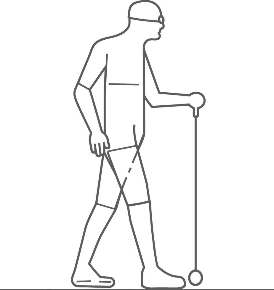 minimalist line art icon blind man walks with a cane logo symbol vector