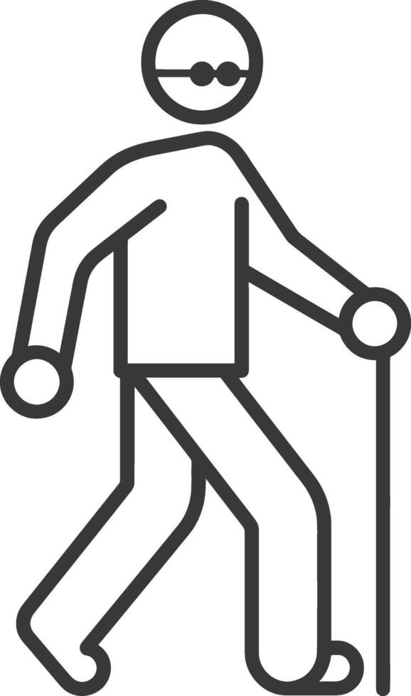 minimalist line art icon blind man walks with a cane logo symbol vector
