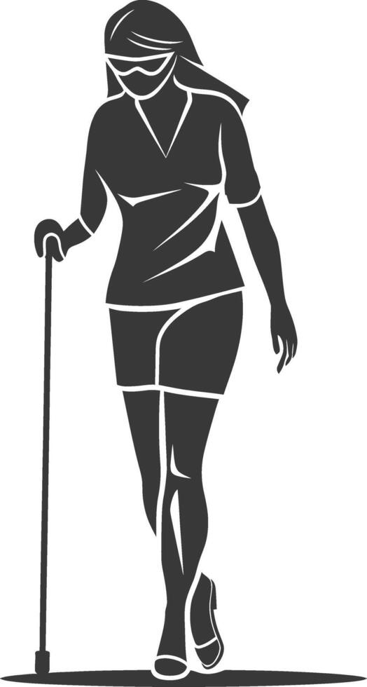 minimalist line art icon blind woman walks with a cane logo symbol vector