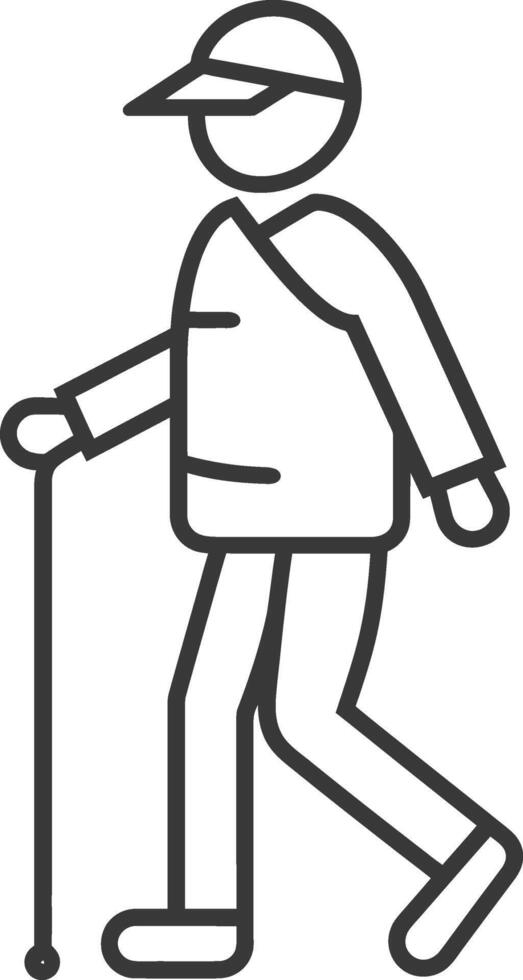 minimalist line art icon blind elderly walks with a cane logo symbol vector