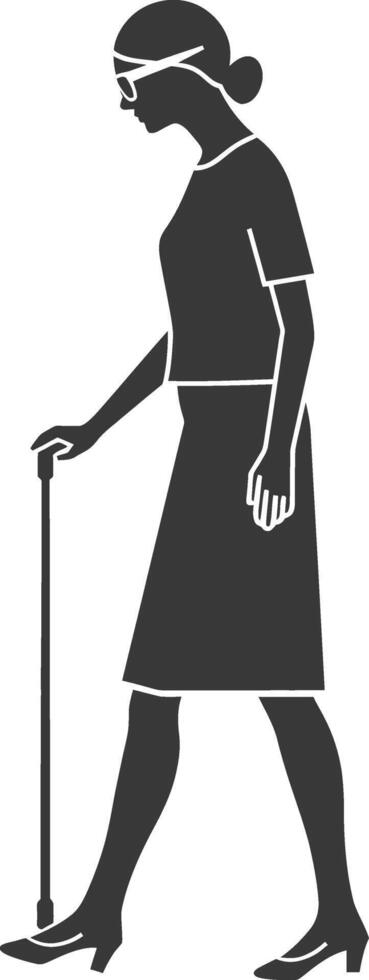 minimalist line art icon blind woman walks with a cane logo symbol vector
