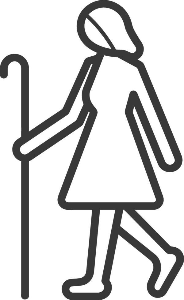 minimalist line art icon blind woman walks with a cane logo symbol vector