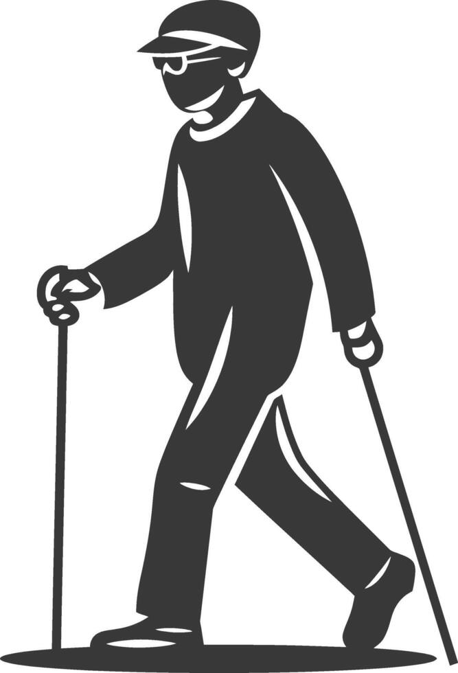 minimalist line art icon blind elderly walks with a cane logo symbol vector