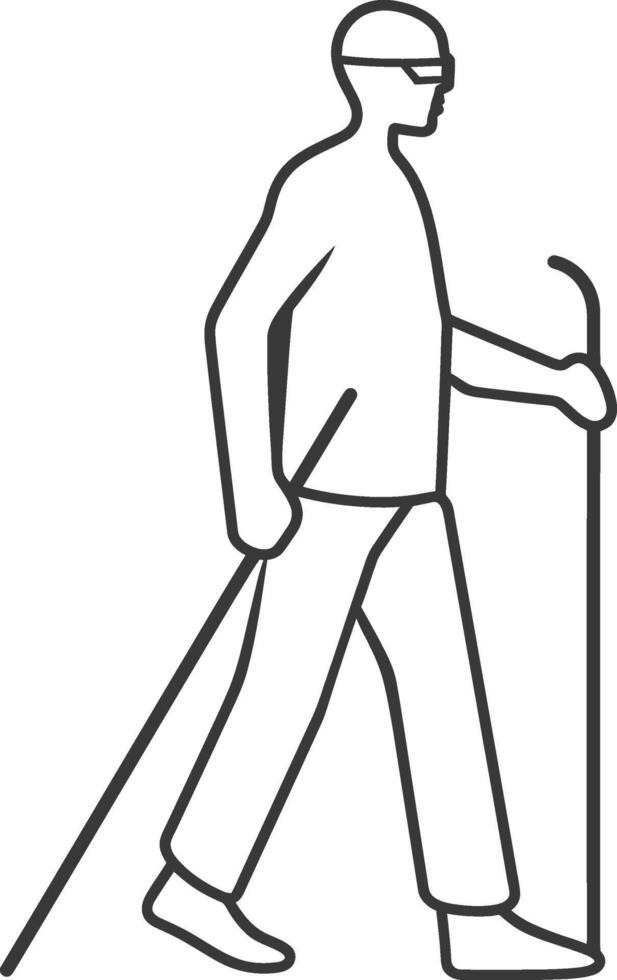 minimalist line art icon blind man walks with a cane logo symbol vector
