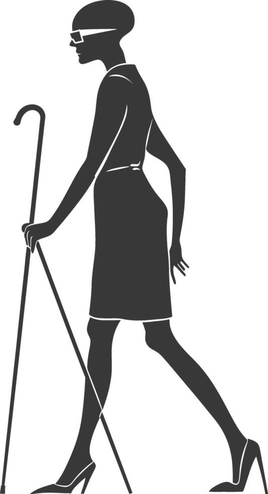 minimalist line art icon blind woman walks with a cane logo symbol vector