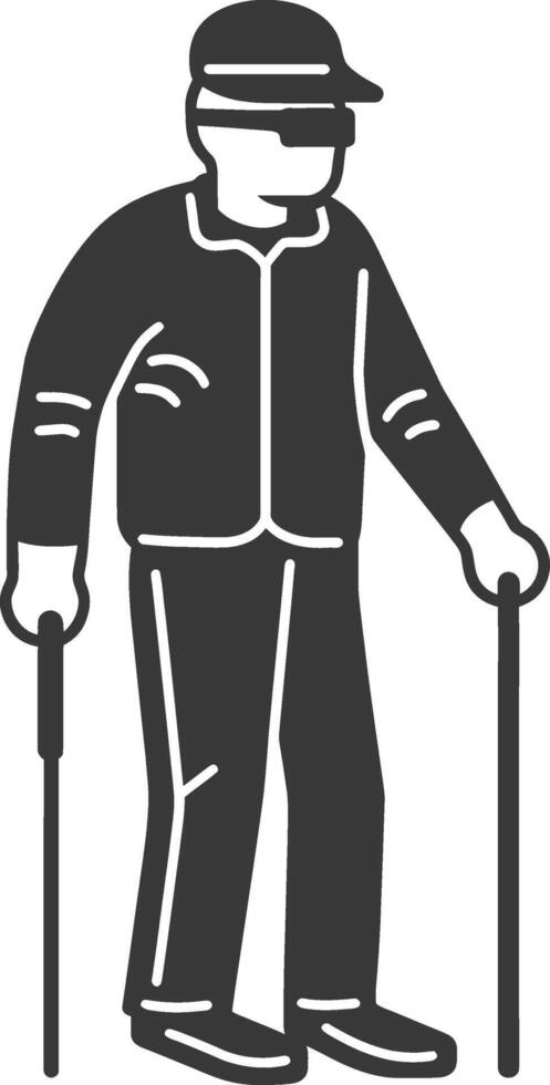 minimalist line art icon blind elderly walks with a cane logo symbol vector