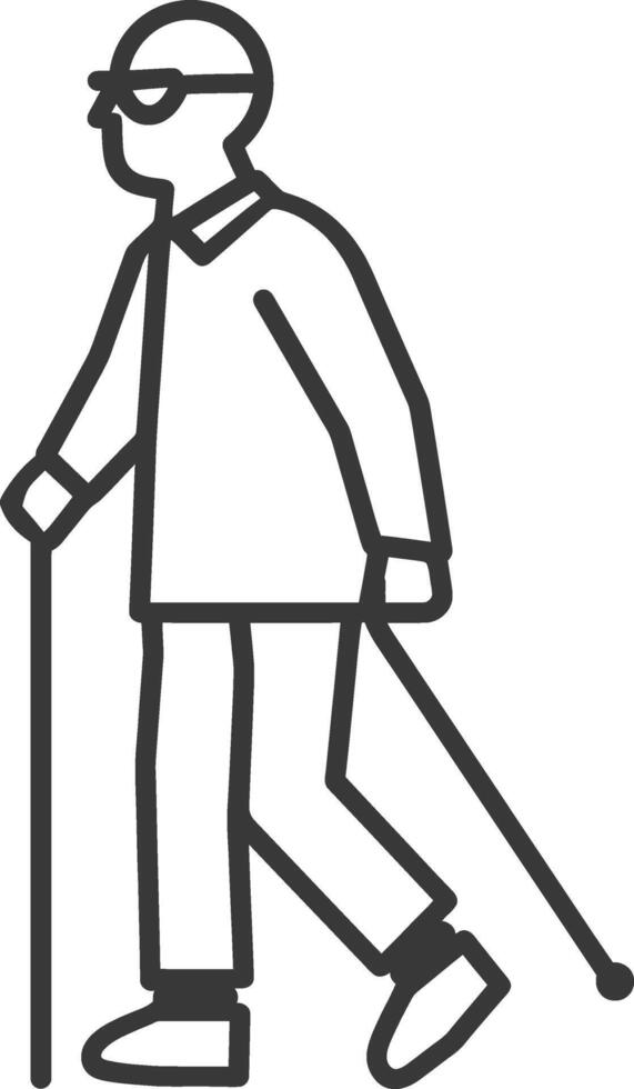 minimalist line art icon blind elderly walks with a cane logo symbol vector