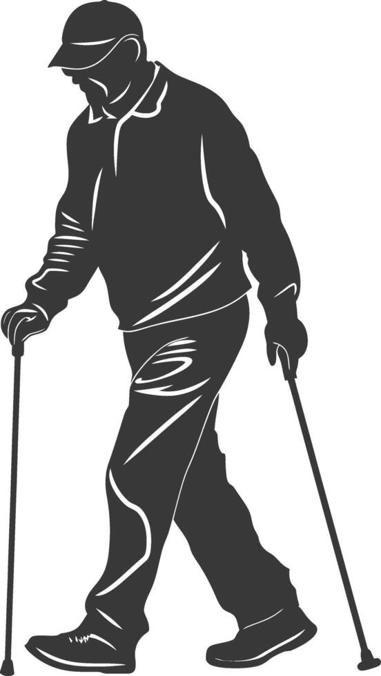 minimalist line art icon blind man walks with a cane logo symbol vector
