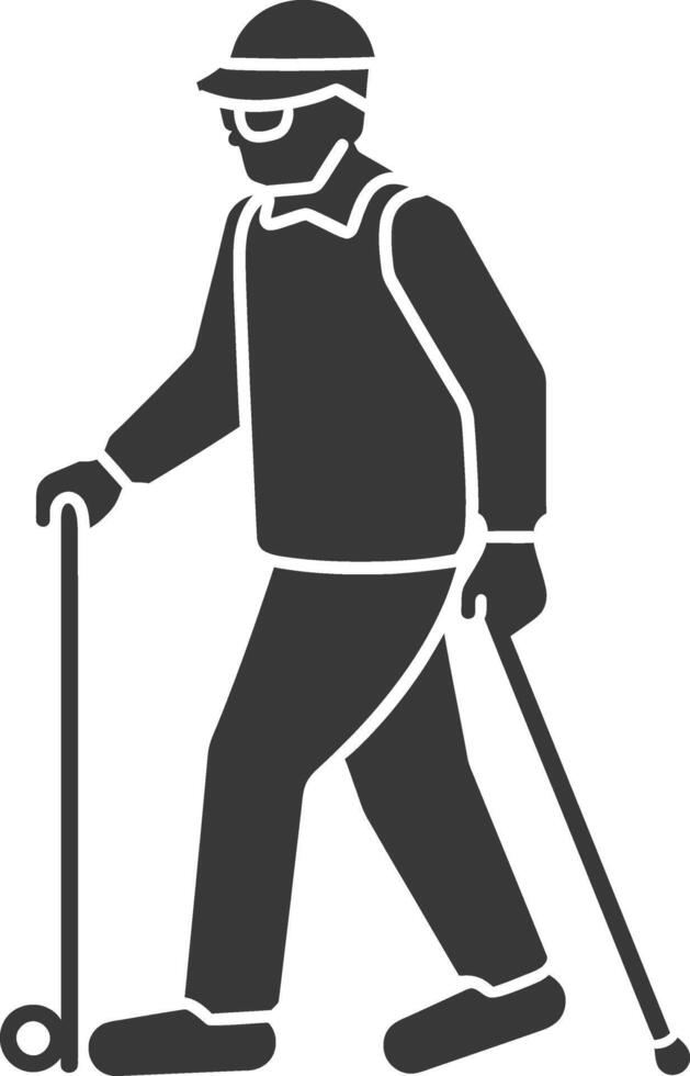 minimalist line art icon blind elderly walks with a cane logo symbol vector