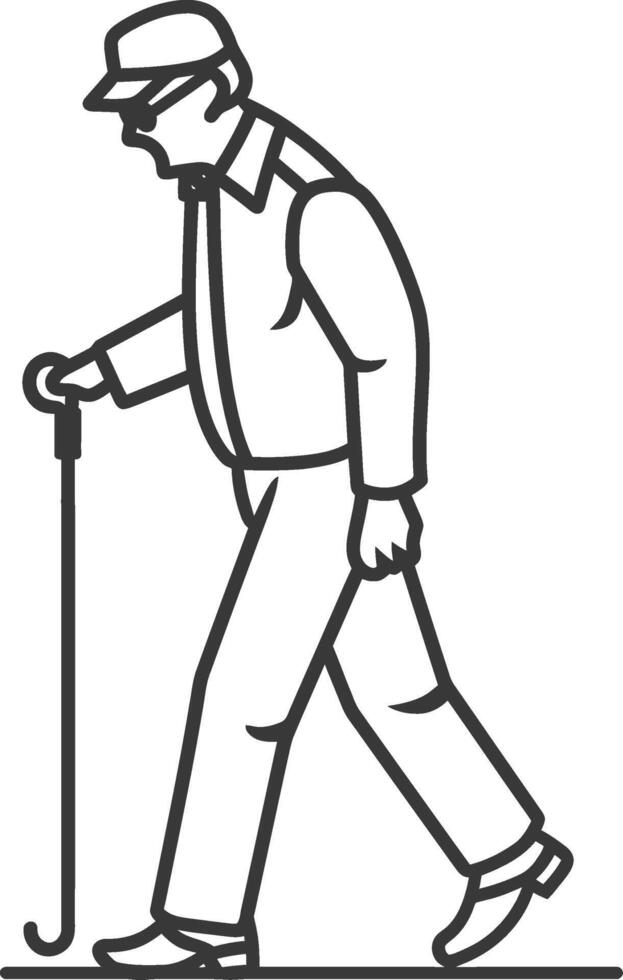 minimalist line art icon blind elderly walks with a cane logo symbol vector