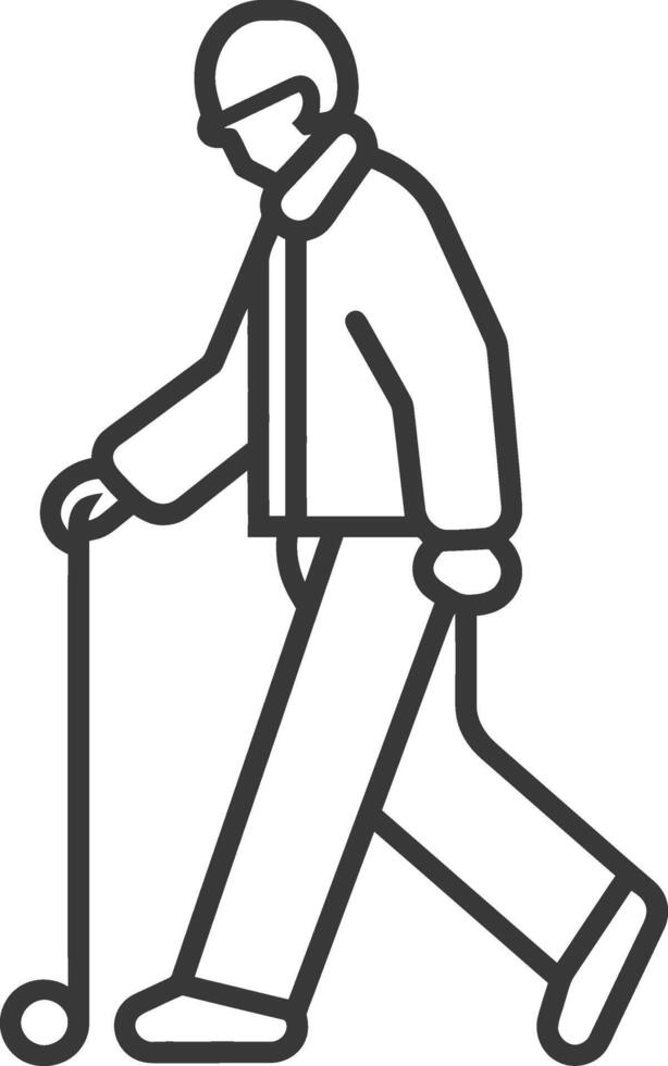 minimalist line art icon blind elderly walks with a cane logo symbol vector