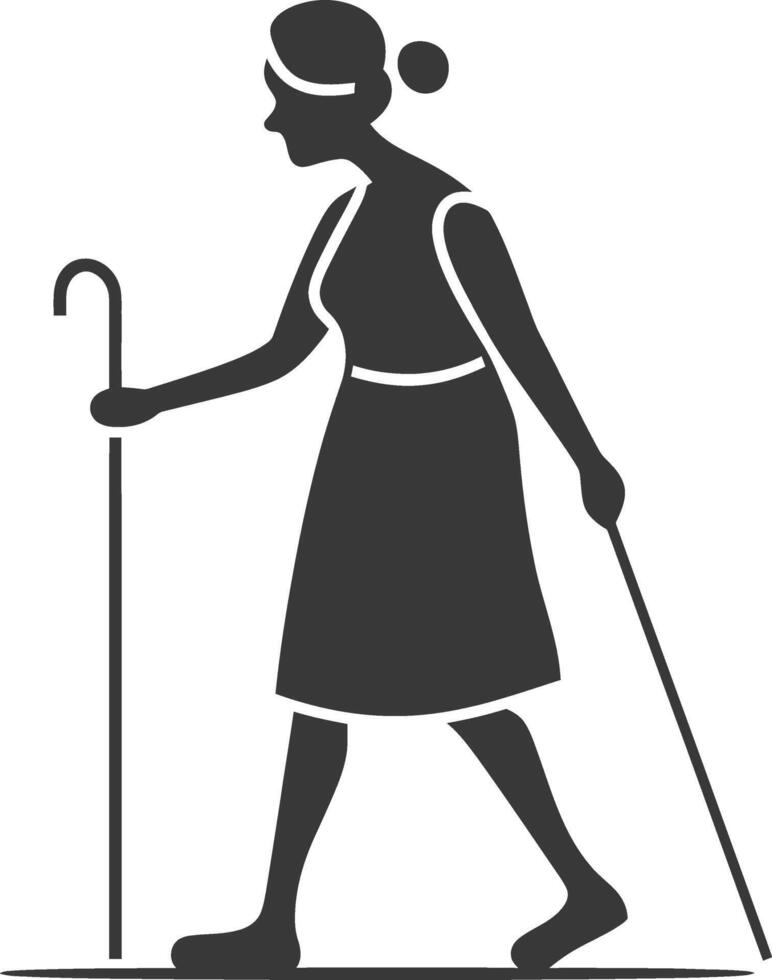 minimalist line art icon blind woman walks with a cane logo symbol vector