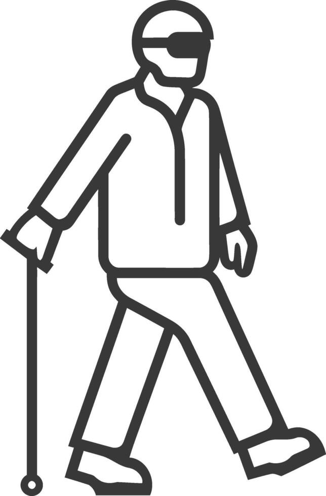 minimalist line art icon blind elderly walks with a cane logo symbol vector