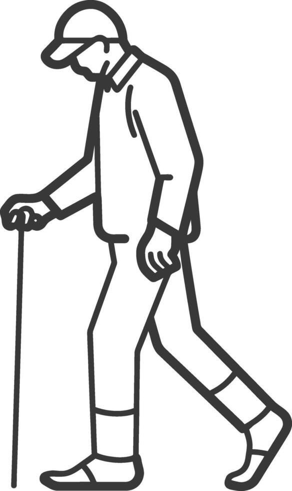 minimalist line art icon blind elderly walks with a cane logo symbol vector