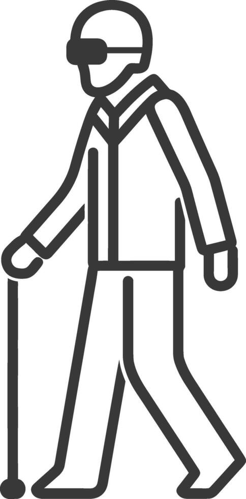 minimalista línea Arte icono ciego mayor camina con un caña logo símbolo vector