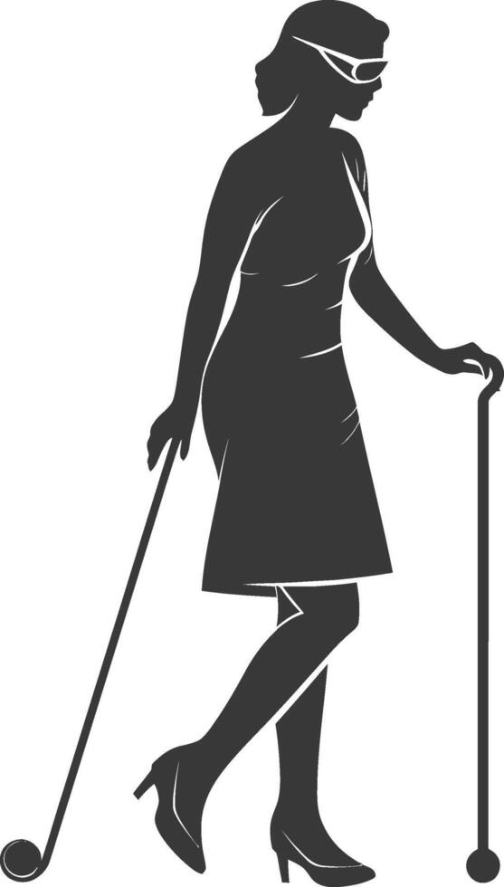 minimalist line art icon blind woman walks with a cane logo symbol vector