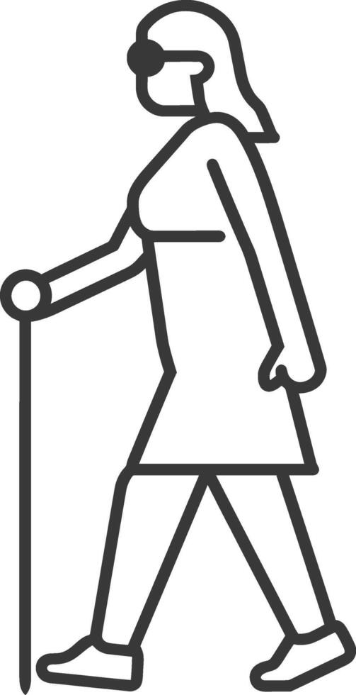 minimalist line art icon blind woman walks with a cane logo symbol vector