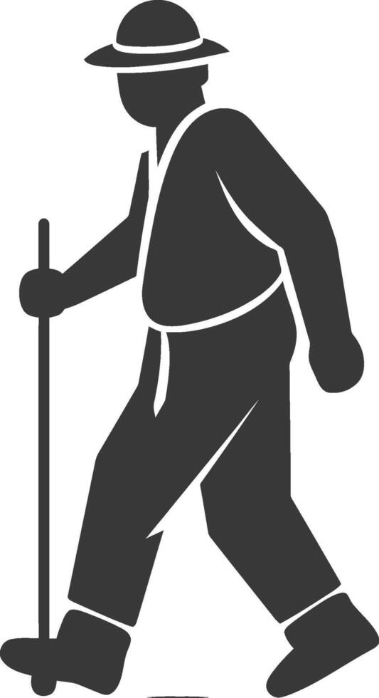 minimalist line art icon blind elderly walks with a cane logo symbol vector