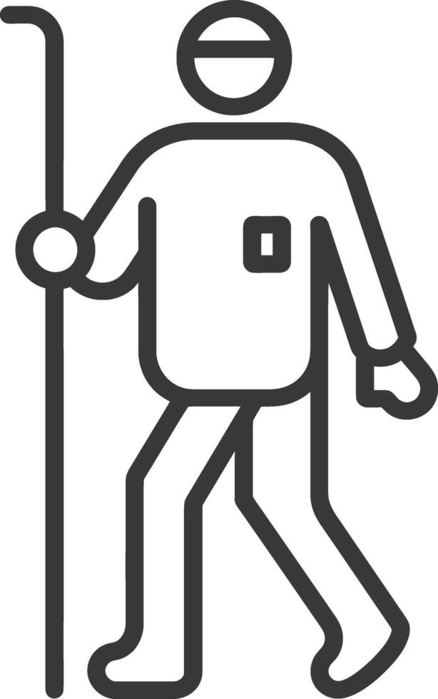 minimalist line art icon blind man walks with a cane logo symbol vector