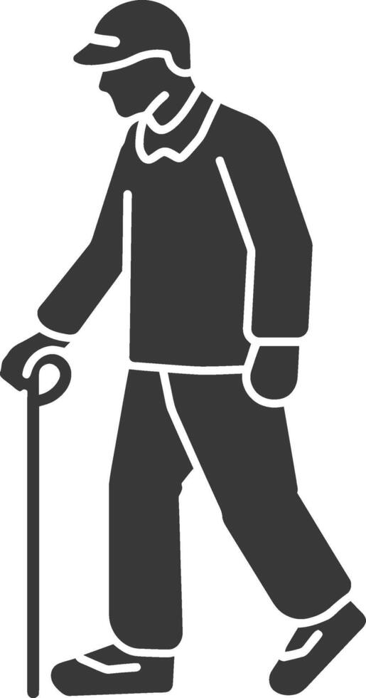 minimalist line art icon blind elderly walks with a cane logo symbol vector