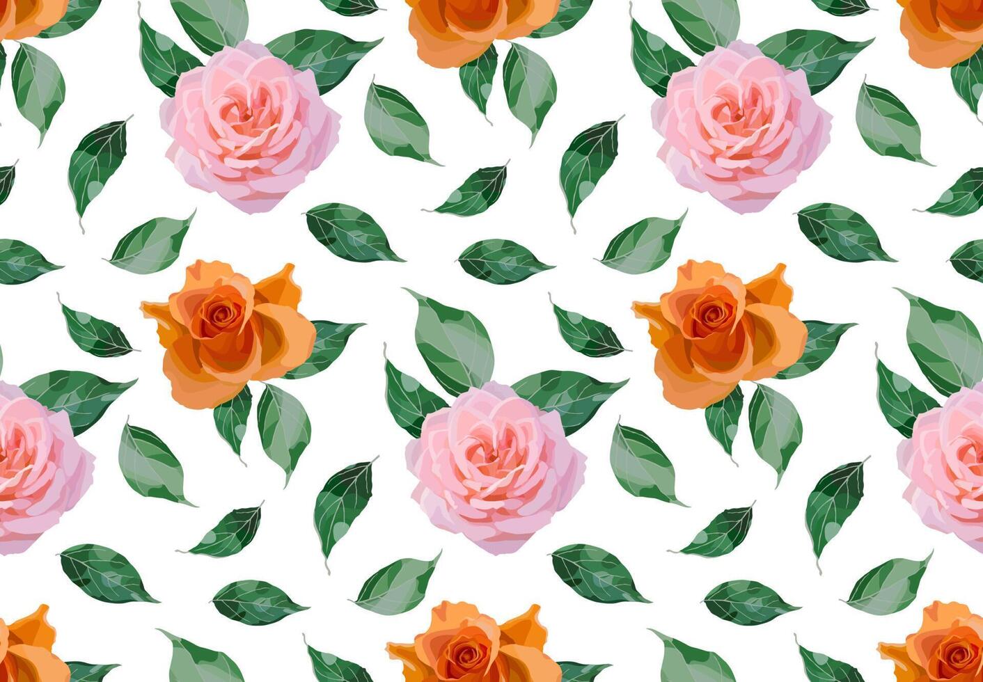 Watercolor Pink and Chocolate Roses with Green Leaves Elegant Pattern for Textiles and Interior Design vector