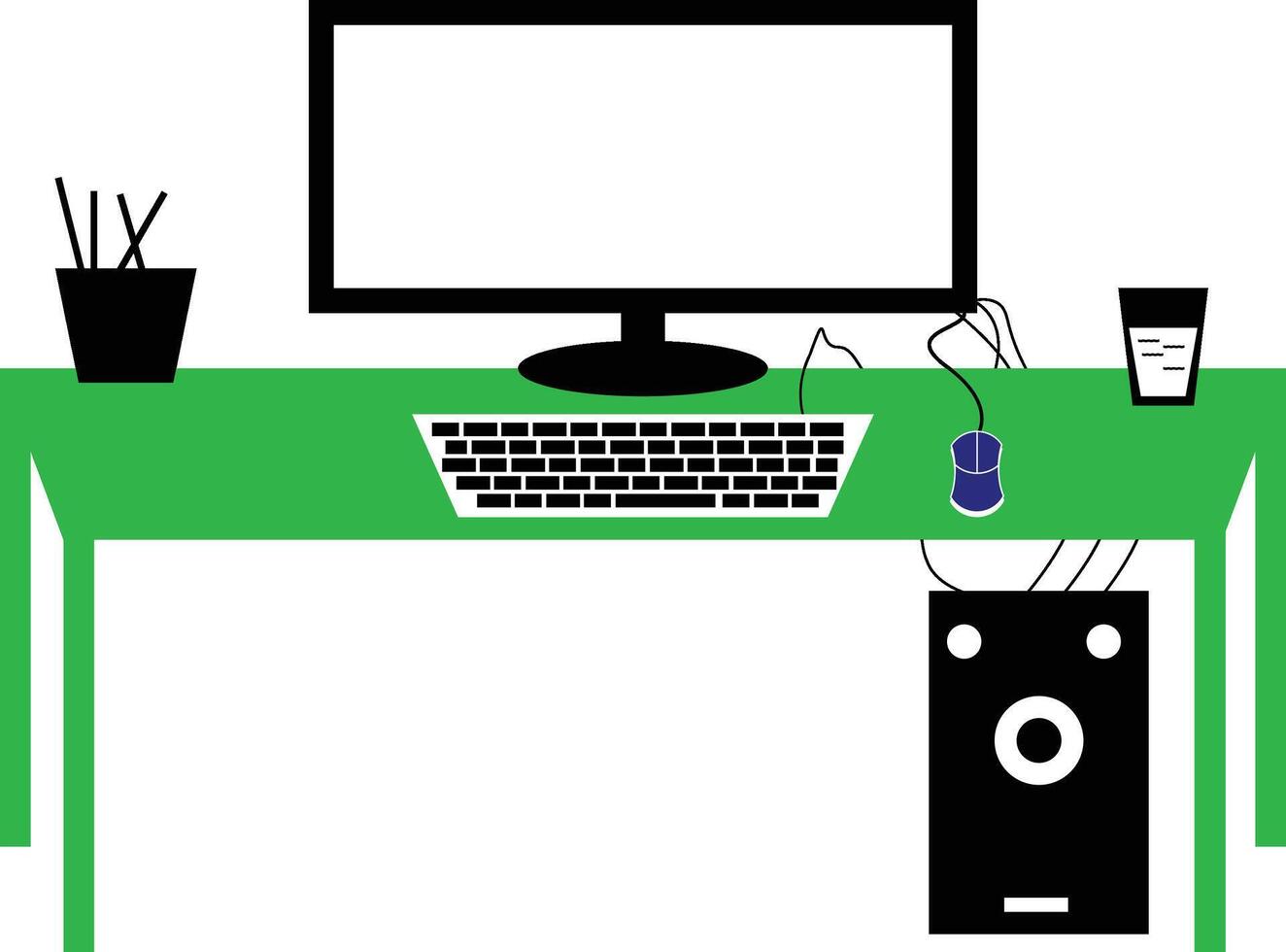 computer desk art illustration room in a white background. vector