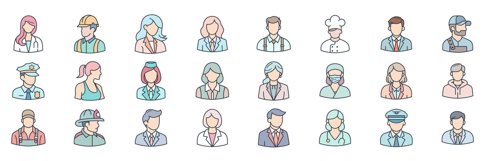 Different professions avatars icons set, Included icons as accountant, chef, teacher, doctor and more symbols collection, logo isolated illustration vector