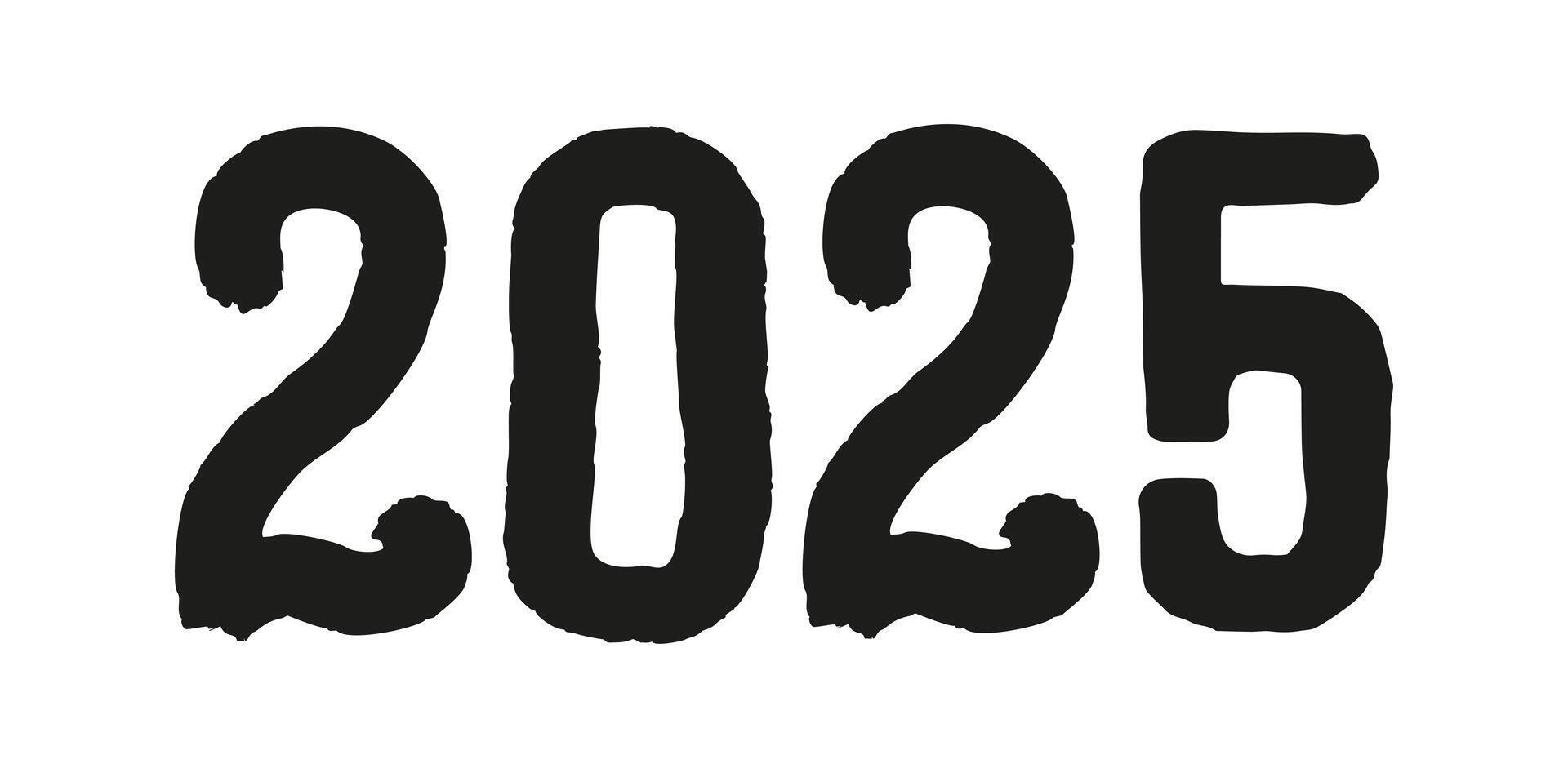 2025 Year Black Handwriting Horizontal Font Illustration With 2025 Year Black Handwriting Horizontal Font Illustration With Lettering For Calendar Isolated Typography Bold Text For Logo Design Flyer Banner Poster Planner Vector