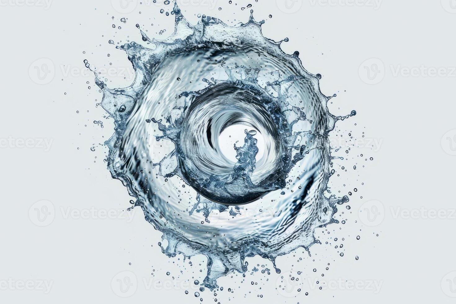 Spiral vortex water splash. Water droplets against a light background photo