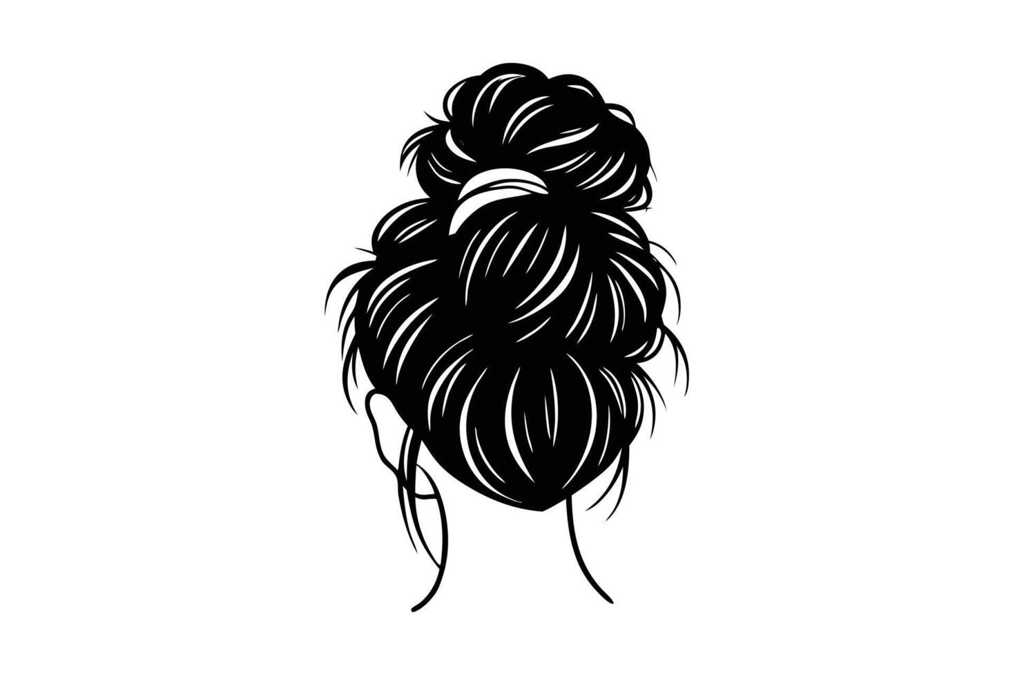 messy bun set silhouette vector